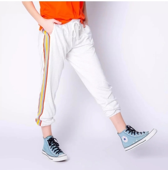 PJ Salvage | Cloud Gray Sun Out Side Stripe Jogger Sweatpants Size Small - Picture 2 of 9